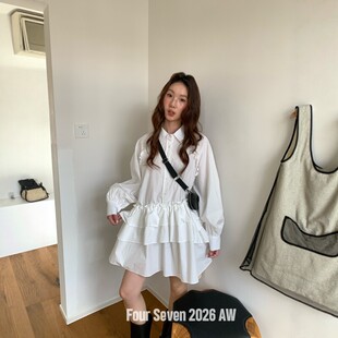 FOUR SEVEN 2026AW 重工 法式不规则荷叶边衬衫裙