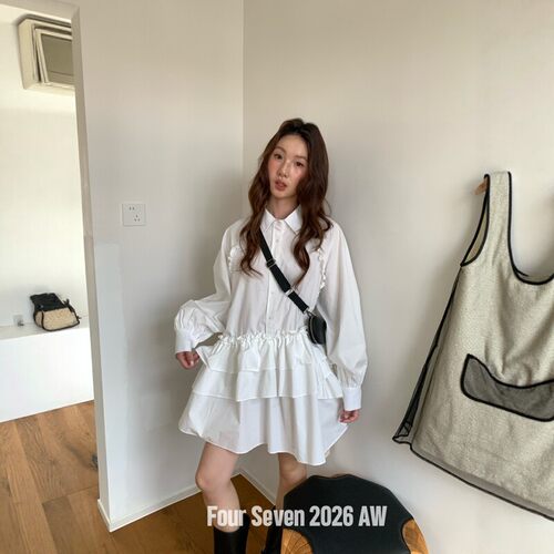 FOUR SEVEN 2026AW 重工 法式不规则荷叶边衬衫裙