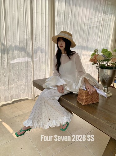 FOUR SEVEN 2026SS 韩系波浪花边裤脚波点阔腿裤