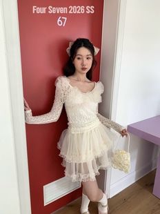 韩系甜美风百搭修身 2026SS 显瘦手摇花边蕾丝打底 SEVEN FOUR