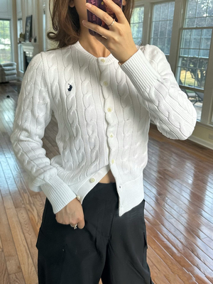 80%羊毛20%羊绒针织老钱风开衫麻绞花小马圆领毛衣外套女纯棉