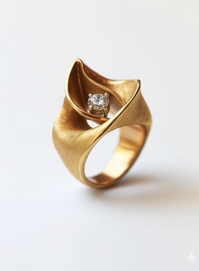 CHALLAN 原创设计百合花纯银镀金戒指镶钻无同款女戒