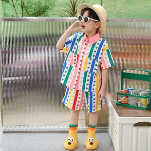 男童海边穿搭多巴胺夏装套装儿童沙滩衬衫痞帅男孩小童装夏季短袖