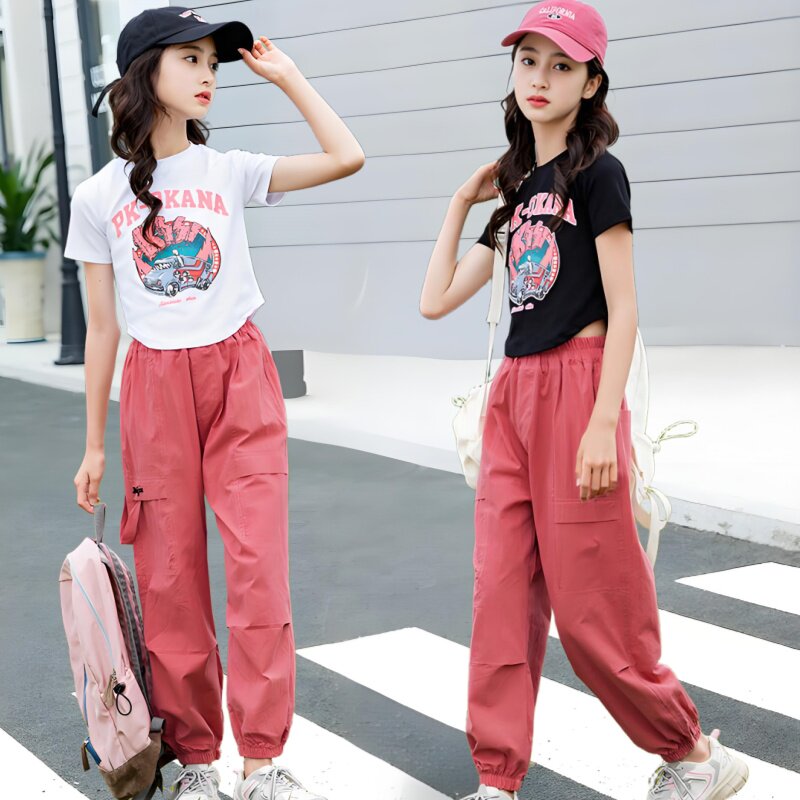 女童套装夏2026新款儿童大童夏装女孩洋气时髦短袖T恤工装裤潮衣