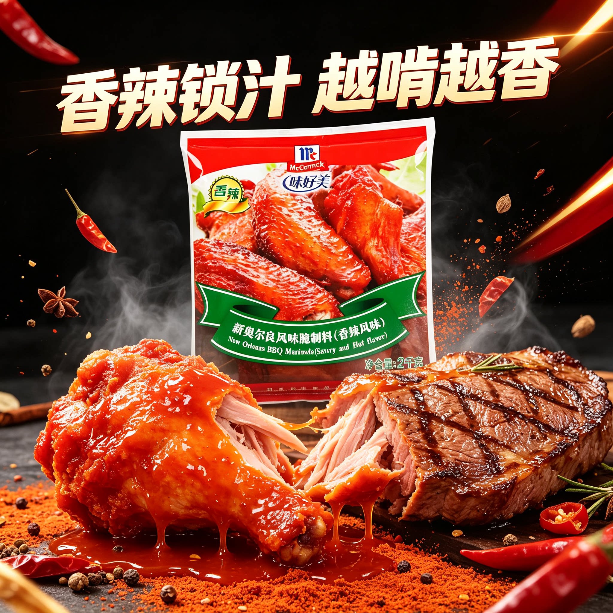 味好美新奥尔良（香辣）风味腌制料2kg 鸡翅炸鸡鸡腿腌料商用整箱