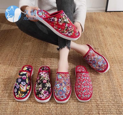 秋冬纯手工拖鞋薄棉花棉拖鞋女布拖鞋(泡沫底包头）家居拖鞋B