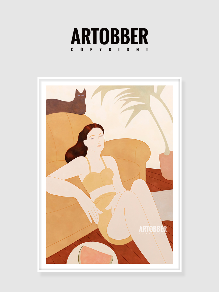 美国艺术家KELLY BEEMAN卧室儿童房猫咪女孩装饰画挂画高清潮流画