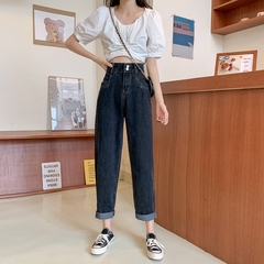 Real price real shot new Korean loose and thin straight Pants Capris High Waist Wide Leg Jeans Women