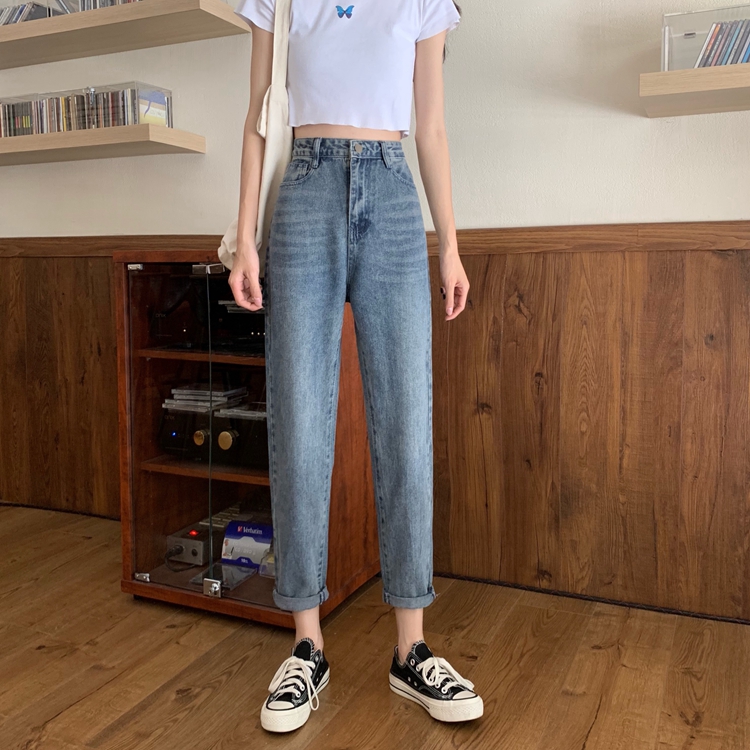 Real price real shot new Korean high waist SLIM STRAIGHT pants versatile Capris jeans women