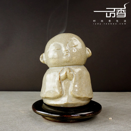 日本京都松荣堂 麗香炉 祈祷的地藏菩萨小和尚 清水烧 陶瓷