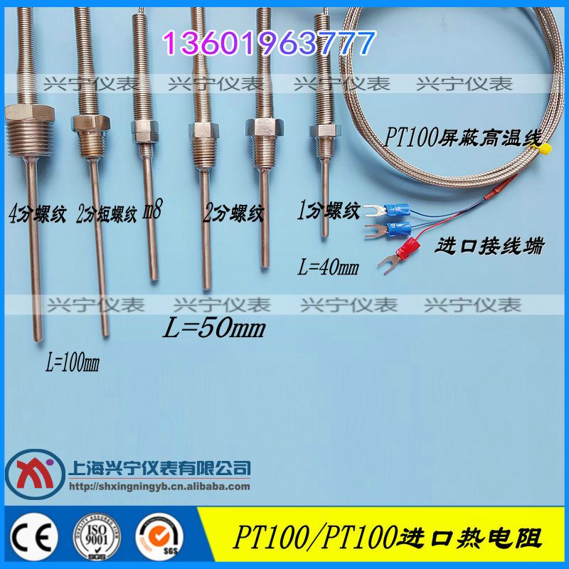 进口PT100/PT1000热电阻,不锈钢温度传感器,1分2分4分管螺纹探头