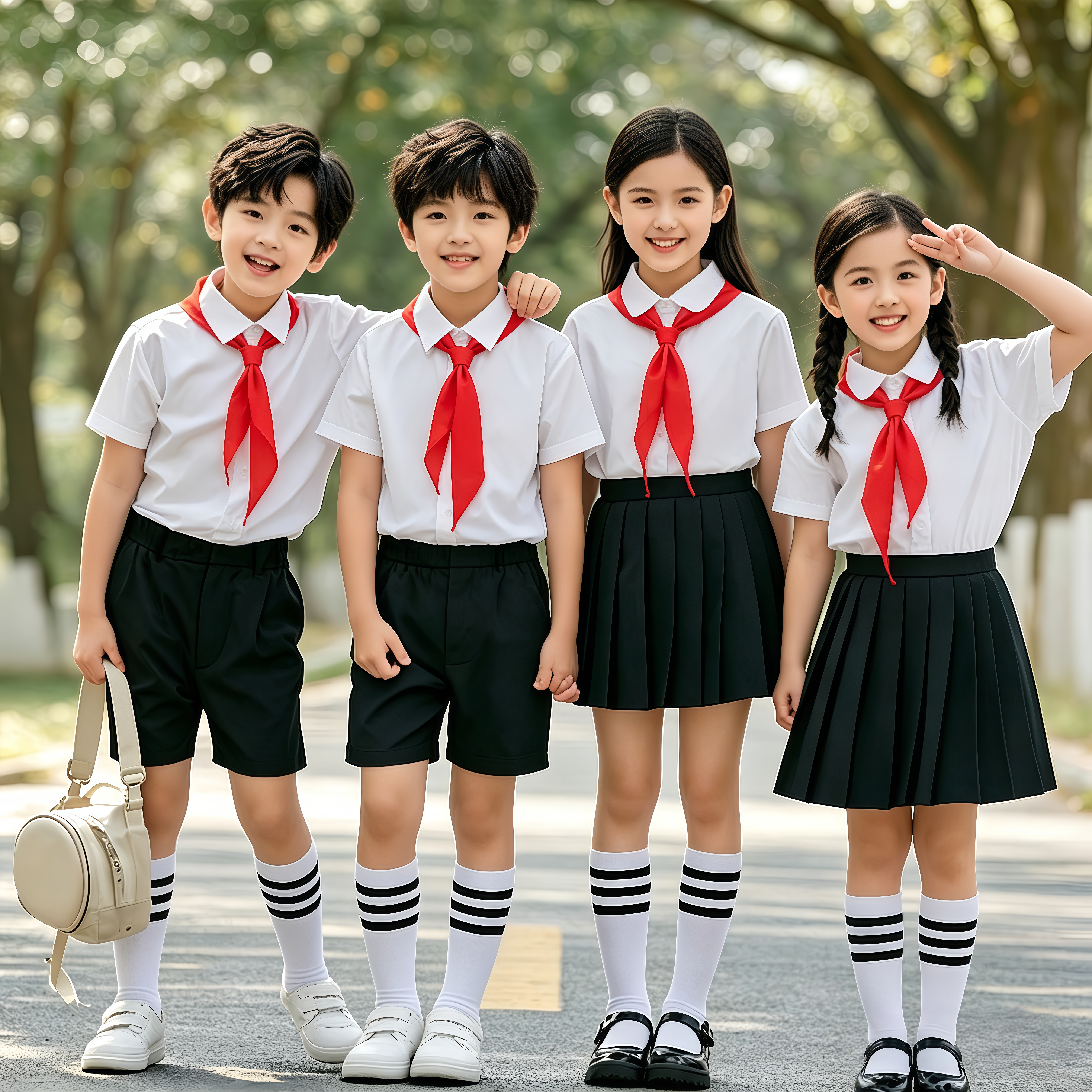儿童白衬衫短袖男童衬衣女童百褶裙合唱表演服小学生运动会毕业照