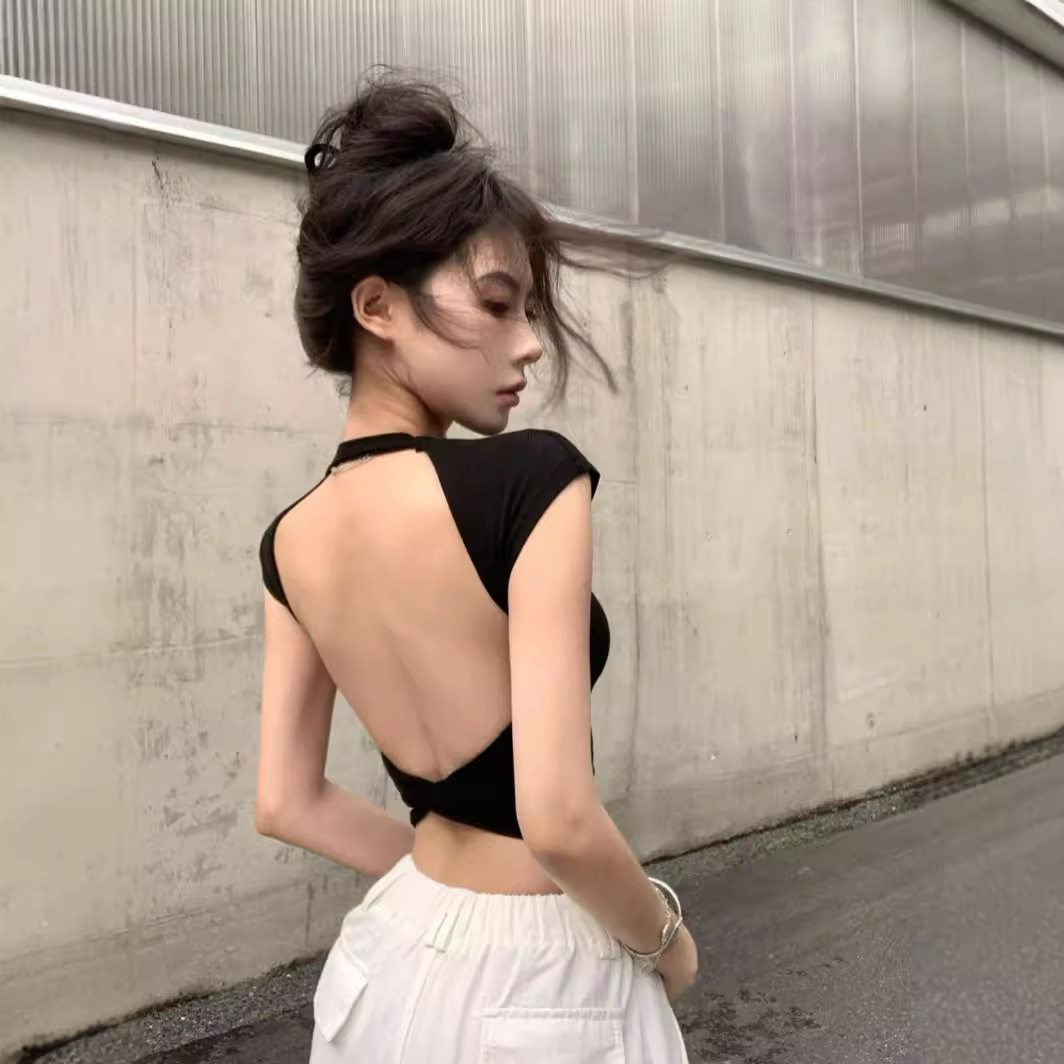 夏季超薄露背晒背背心女带胸垫