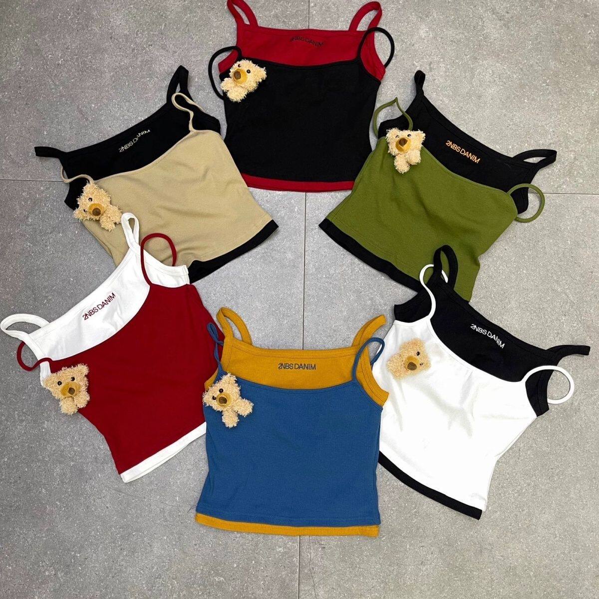 女童赵露思同款黑色晒伤小熊吊带背心夏季时髦洋气可爱短款上衣潮