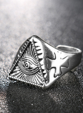 欧美冷门黑手党全视之眼戒指男款