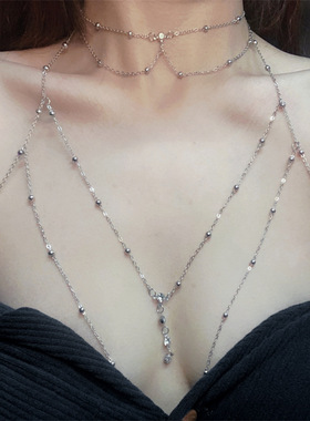 甜酷纯欲反差淡金胸链锁骨链