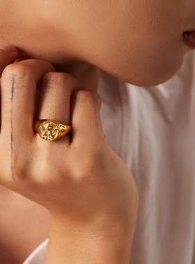 欧美INS风18K金天使丘比特戒