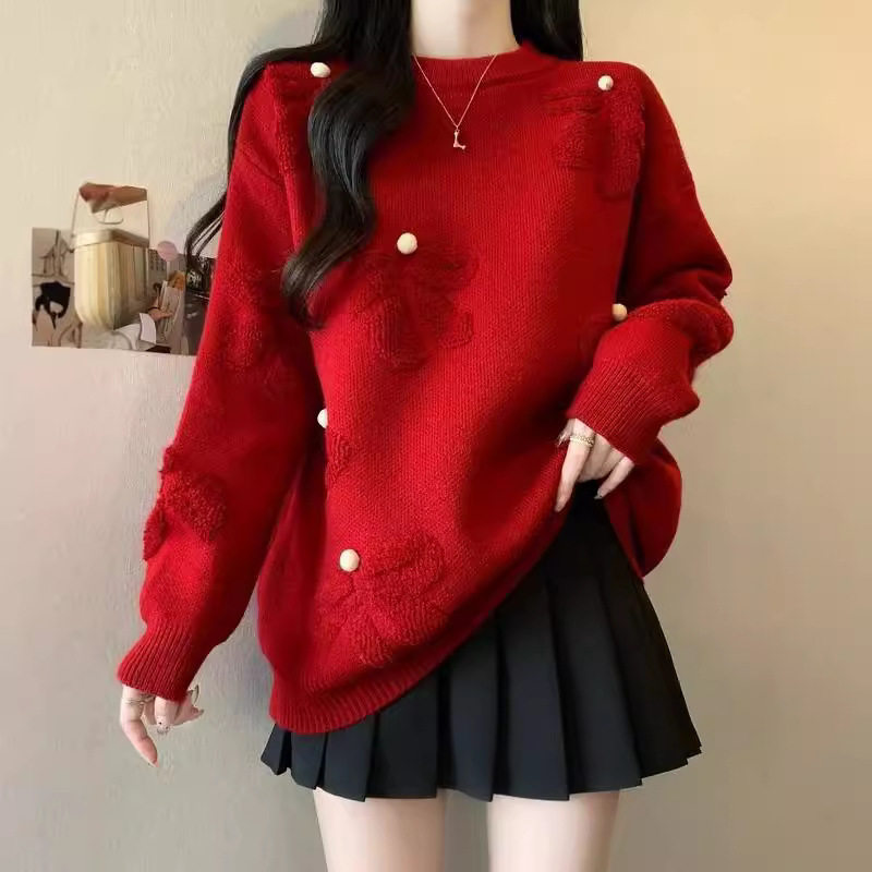 微胖mm绝美巨好看有设计感的红色毛衣女款2025新款时尚洋气时髦