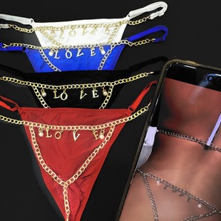 吊坠链条字母一根绳子丁字裤T裤大码极小超小细线b缝内裤女生性感