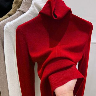 高领打底绝美巨好看有设计感的红色毛衣女款2025新款时尚洋气时髦