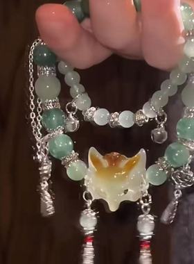 冰狐狸手镯新中式年轻人巨美长款手串小狐狸手链可叠戴灵狐手链子