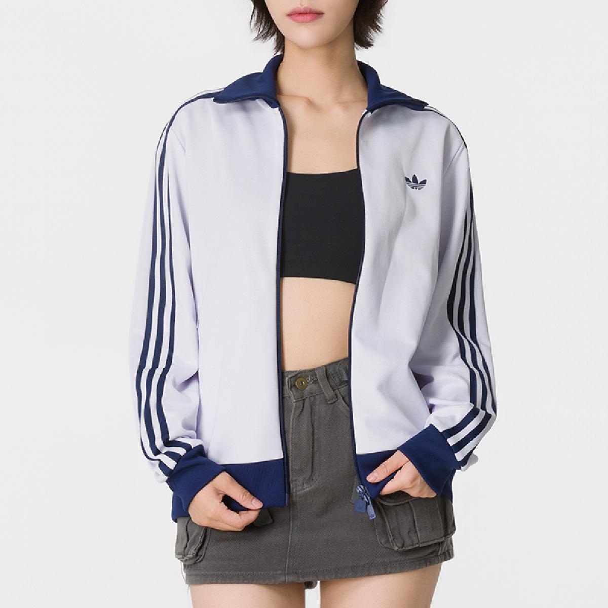 阿迪达斯三条杠立领运动外套女百搭休闲拉链夹克KX4263