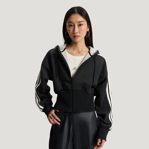 阿迪达斯女三条纹舞动系列休闲连帽夹克早春薄外套KX8905|KX8906