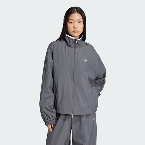 阿迪达斯三叶草女子梭织立领袖子拉链调节运动宽松夹克外套JY8879