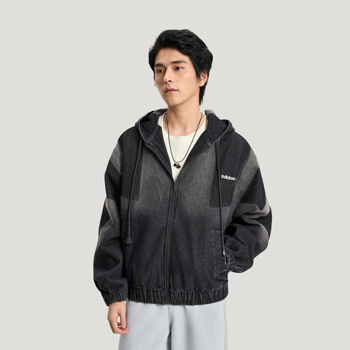 阿迪达斯男子休闲纯棉牛仔运动宽松连帽夹克外套KR5055|KR5056