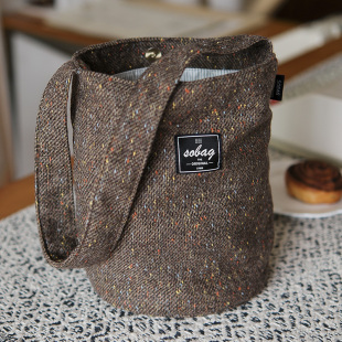 sobag秋冬日系复古羊毛呢水桶布包女小众文艺休闲通勤单肩手拎包