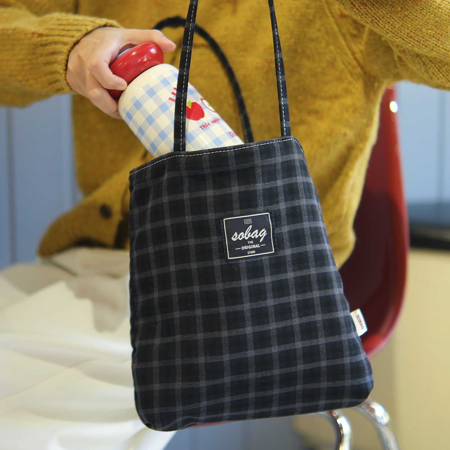 sobag秋冬夹棉日系格纹单肩帆布小包休闲文艺手挽格子腋下毛呢包