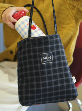 sobag秋冬夹棉日系格纹单肩帆布小包休闲文艺手挽格子腋下毛呢包