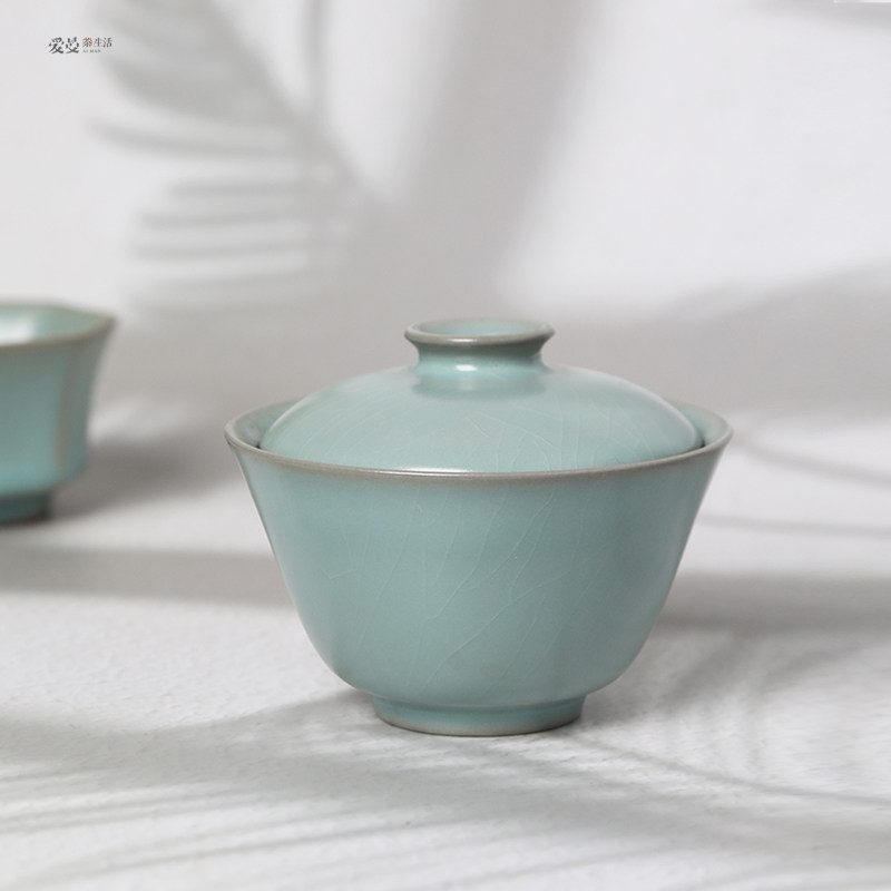 爱曼茶生活 汝窑李志强老师作品汝窑天青扳指杯/压手杯带收藏证书