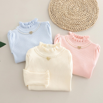 女童针织打底衫洋气时髦薄款儿童春秋上衣新款2025女孩毛衣弹力