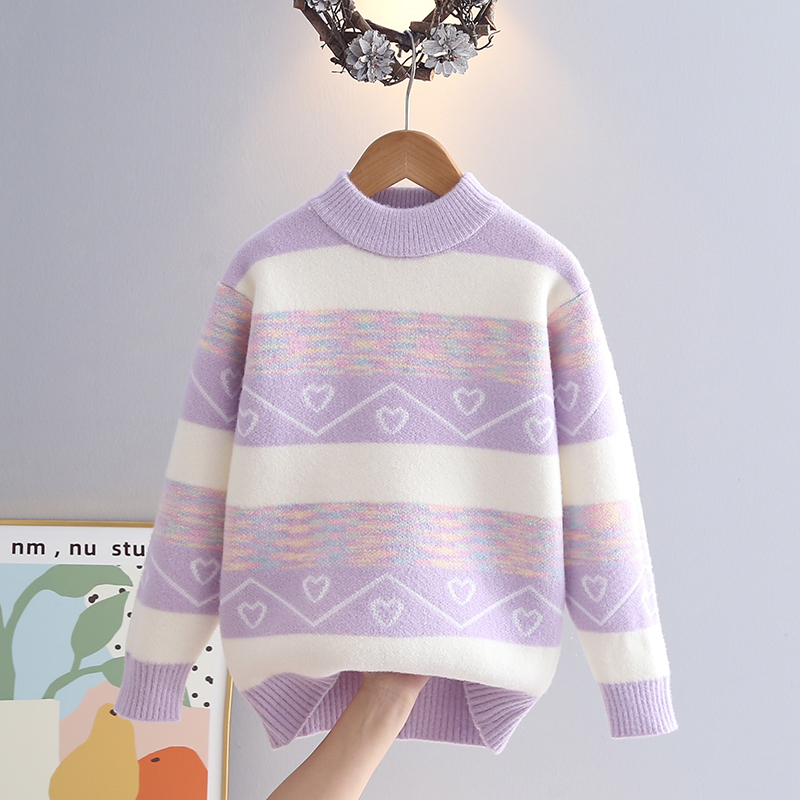 女中大童秋冬毛衣2024新款儿童针织衫保暖洋气韩国绒初中生毛衣