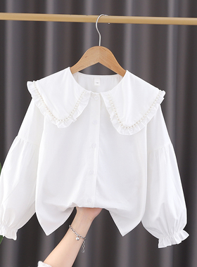 女童衬衫2025新款春装韩版儿童衬衣白色时髦纯棉小女孩洋气上衣