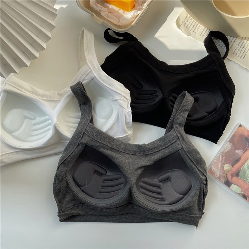 新品韩版纯棉吊带美背裹胸少女学生一体式固定杯舒适打底短款抹胸