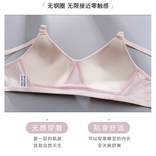 发育期少女内衣纯棉薄杯无钢圈文胸舒适透气固定杯青春期学生胸罩