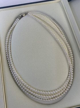 极光淡水珍珠麻花链淡水珍珠叠戴项链3-4mm纯银扣送礼锁骨链