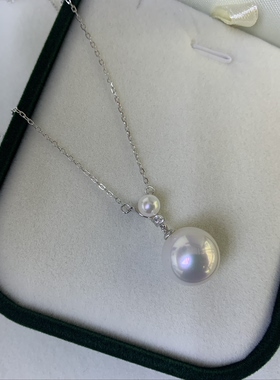 极光正圆无瑕淡水珍珠吊坠项链12.5mm天然色纯银镶嵌