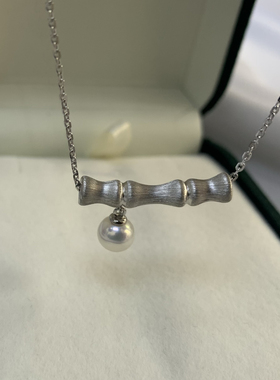 国风植物系竹节项链女轻奢百搭6.5-7mm极光淡水珍珠纯银锁骨链