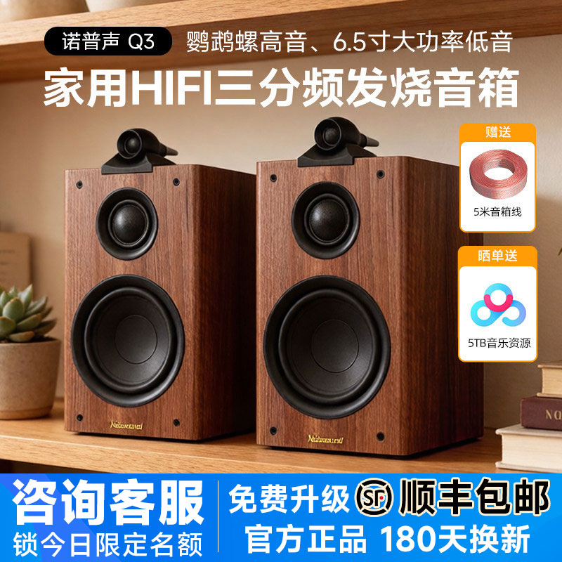 诺普声Q3 家用发烧hifi书架音响6.5寸三分频桌面音箱胆机功放组合