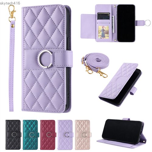 适用于真我Realme 8/9/9i/V11/V25/C31/C35 Pro Plus+ 4G手机壳斜挎背包款翻盖式保护皮套防摔多插卡槽格纹
