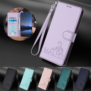 适用于苹果ipod Touch 5/6/7手机套防摔电话保护套翻盖式插卡皮套支架软硅胶内壳手挂绳可爱卡通小猫咪男女款