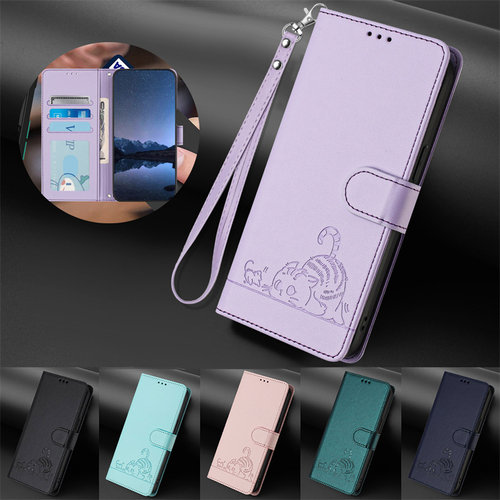 适用于苹果ipod Touch 5/6/7手机套防摔电话保护套翻盖式插卡皮套支架软硅胶内壳手挂绳可爱卡通小猫咪男女款