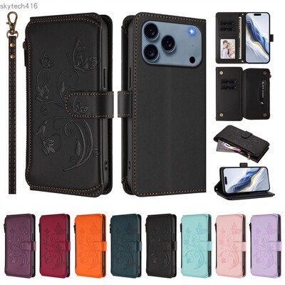 适用于Tecno Camon 40 4G手机套拉链零钱包保护皮套防摔多插卡槽手挂绳可无线充电创意时尚简约男女款