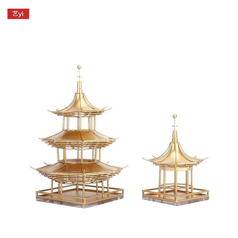 新中式金属宝塔八角亭饰品摆件