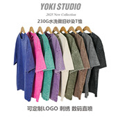 t恤宽松短袖 T恤定制LOGO数码 直喷刺绣230G水洗纯色做旧复古男装