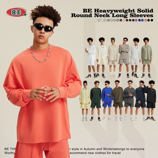 t恤嘻哈国潮纯棉长t情侣童装 长袖 可定制LOGO 305G纯色男式 秋冬美式