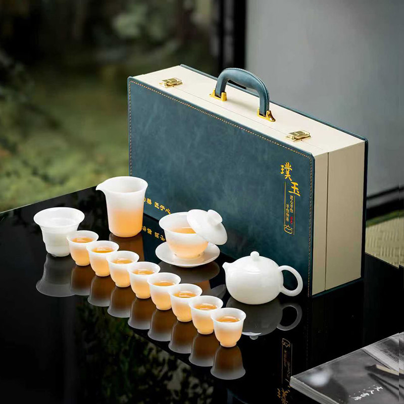 冰种璞玉白瓷功夫茶具礼盒装